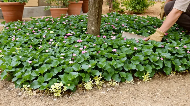 Cette vivace « conquérante » plantée en avril couvre 2 m² très vite et étouffe les mauvaises herbes